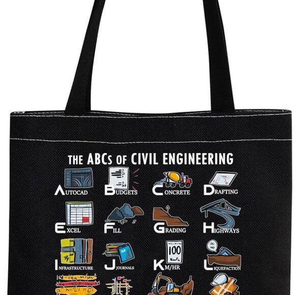Civil Engineer Tote Bag Canvas 14x12 Waterproof Gift for Female Graduation - Picture 1 of 6